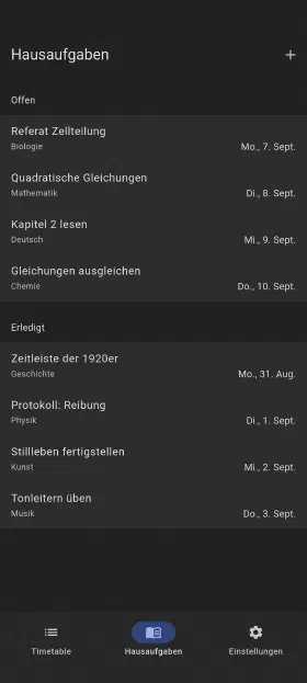 Hausaufgaben mit Abgabetermin, abgehakt wenn erledigt
