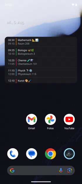 Der heutige Unterricht auf dem Homescreen, ohne die App zu öffnen