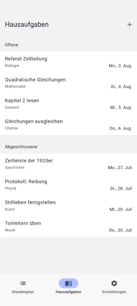 Hausaufgaben mit Abgabetermin, abgehakt wenn erledigt
