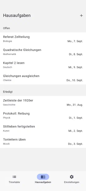 Hausaufgaben mit Abgabetermin, abgehakt wenn erledigt