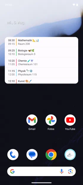 Der heutige Unterricht auf dem Homescreen, ohne die App zu öffnen