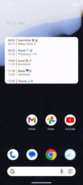 Der heutige Unterricht auf dem Homescreen, ohne die App zu öffnen