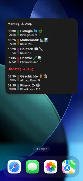 Der heutige Unterricht auf dem Homescreen, ohne die App zu öffnen