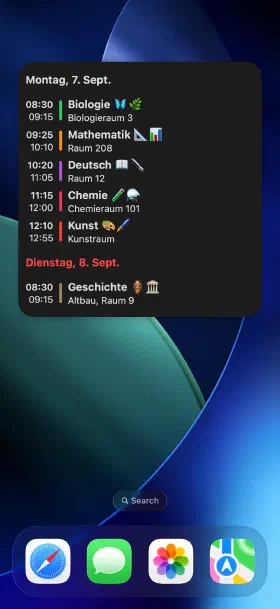 Der heutige Unterricht auf dem Homescreen, ohne die App zu öffnen