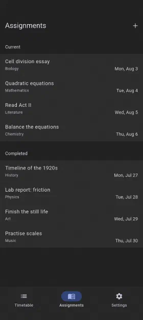 Homework with due dates, ticked off when it's done
