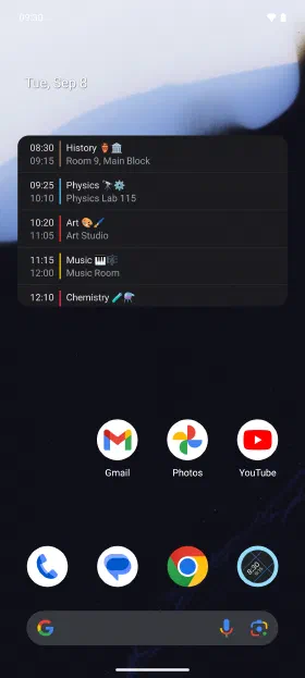 Today's lessons on the home screen, without opening the app