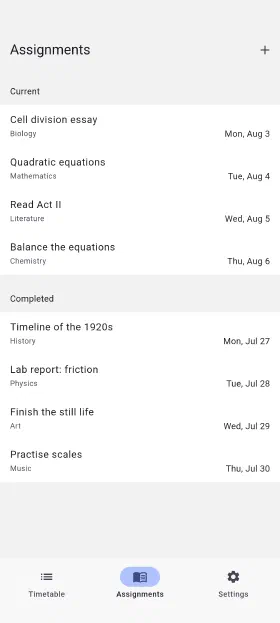 Homework with due dates, ticked off when it's done
