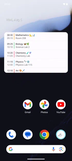 Today's lessons on the home screen, without opening the app