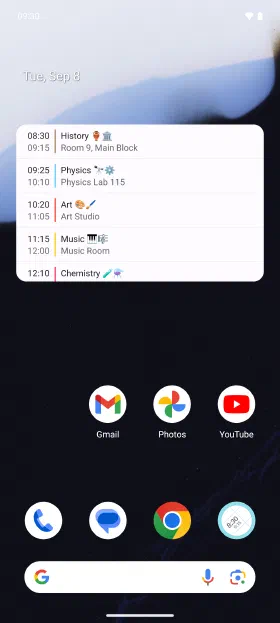 Today's lessons on the home screen, without opening the app