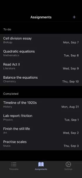 Homework with due dates, ticked off when it's done