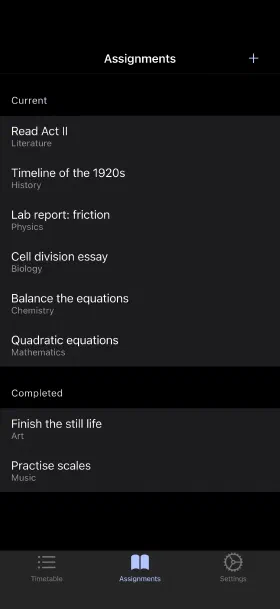 Homework with due dates, ticked off when it's done