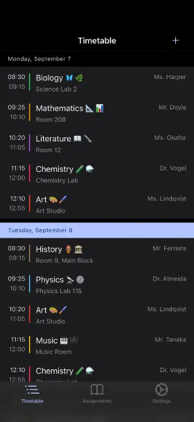 The week you're in, with rooms and teachers