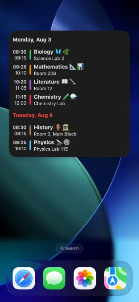 Today's lessons on the home screen, without opening the app