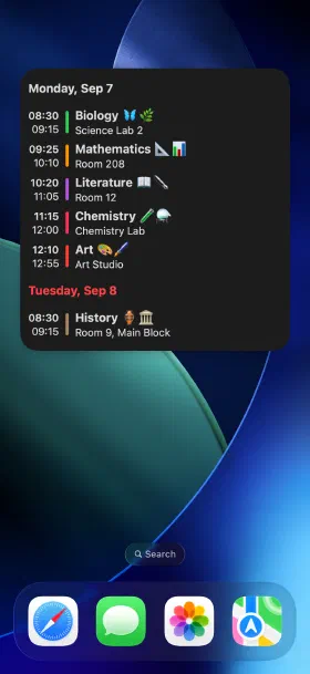 Today's lessons on the home screen, without opening the app