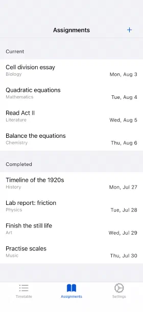 Homework with due dates, ticked off when it's done