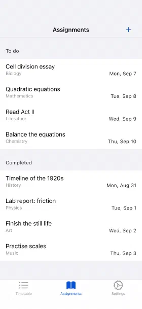 Homework with due dates, ticked off when it's done