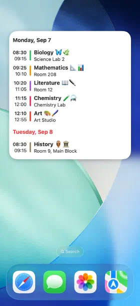Today's lessons on the home screen, without opening the app