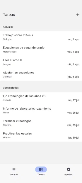 Tareas con fecha de entrega, marcadas al terminarlas