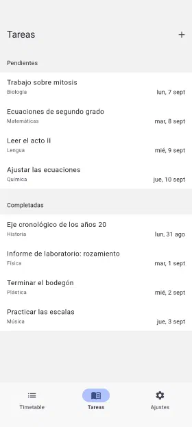 Tareas con fecha de entrega, marcadas al terminarlas
