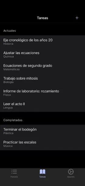 Tareas con fecha de entrega, marcadas al terminarlas