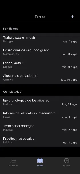 Tareas con fecha de entrega, marcadas al terminarlas