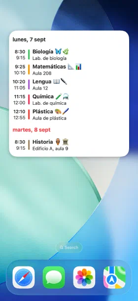 Las clases de hoy en la pantalla de inicio, sin abrir la app